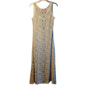 Vintage Dawn Joy Fashions Silver lace medallion y2k maxi dress size 10